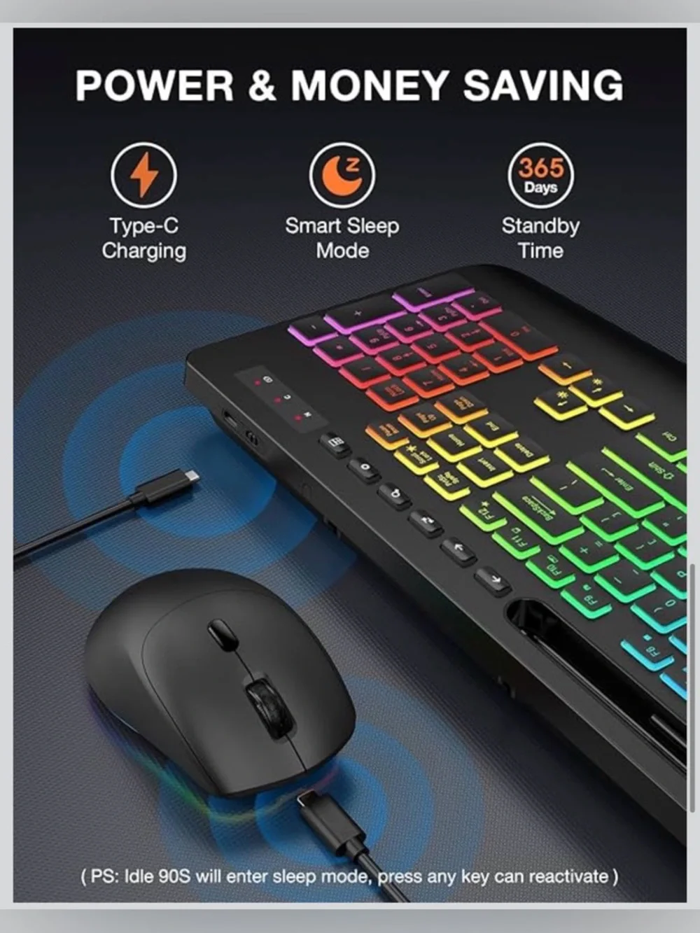 New Wireless Keyboard and Mouse Combo - 9 Backlit Effects, RGB, Phone Holder